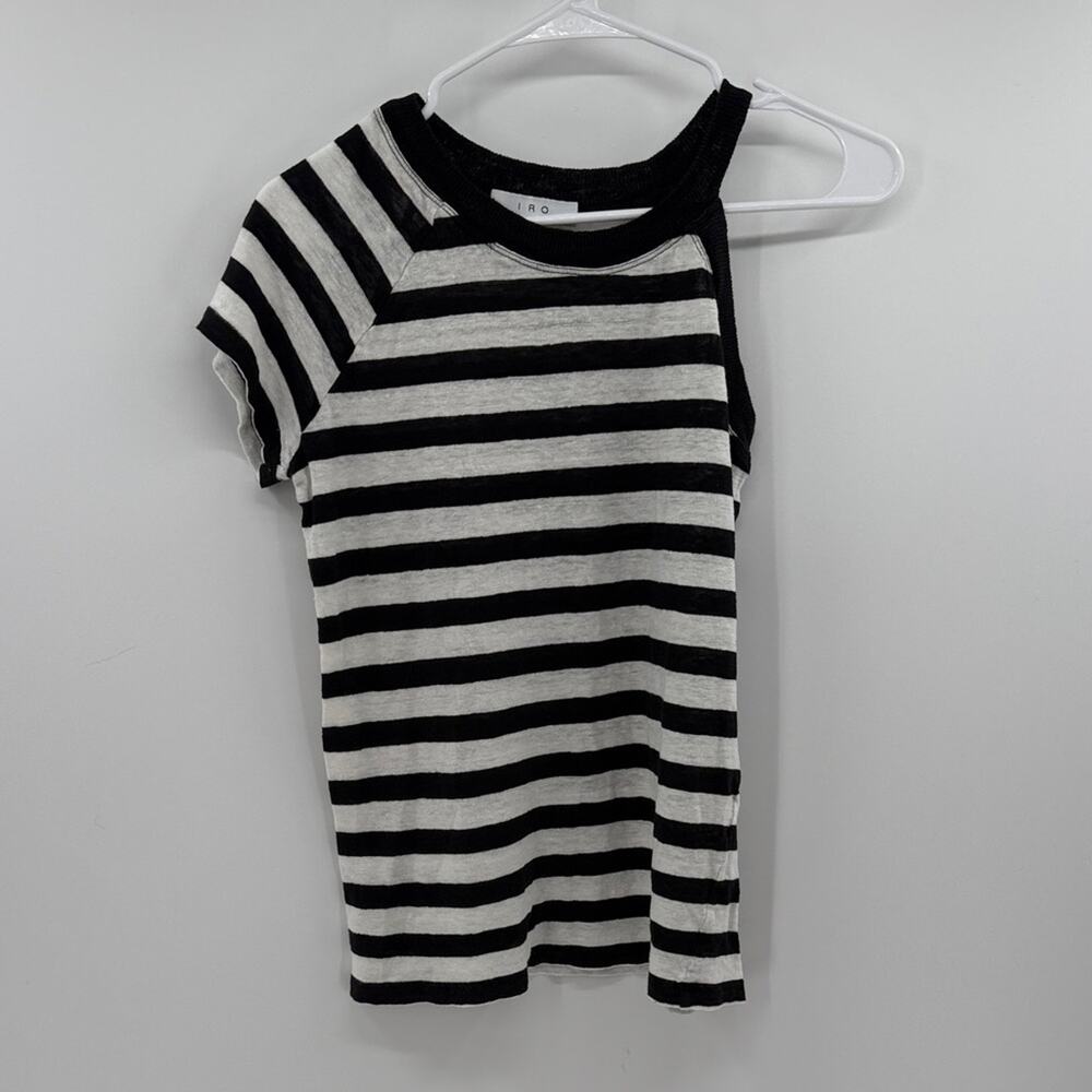 IRO Women's Jane Open Shoulder Linen Stripe Tee - Black/White - XS